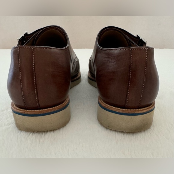 Francesco Benigno Italian Brown Leather Double Monk Buckle Strap Loafer Shoe - Picture 7 of 9